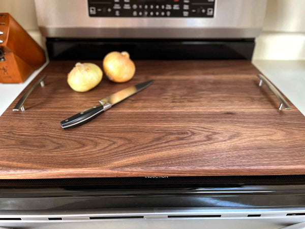 Large Walnut Stove Cover Cutting Board Functional Kitchen Décor